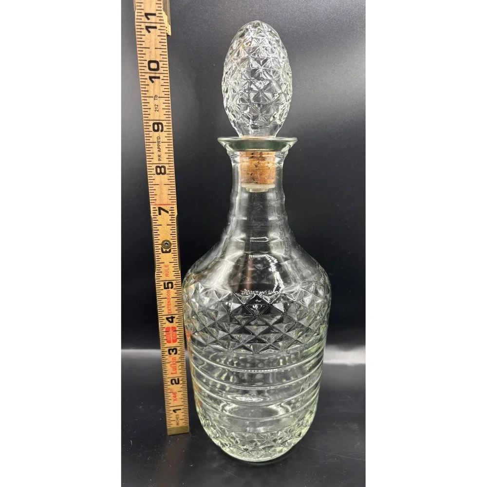 Vintage Glass Decanter Diamond Quilted Ribbed Pattern with Cork‎ Stopper 11